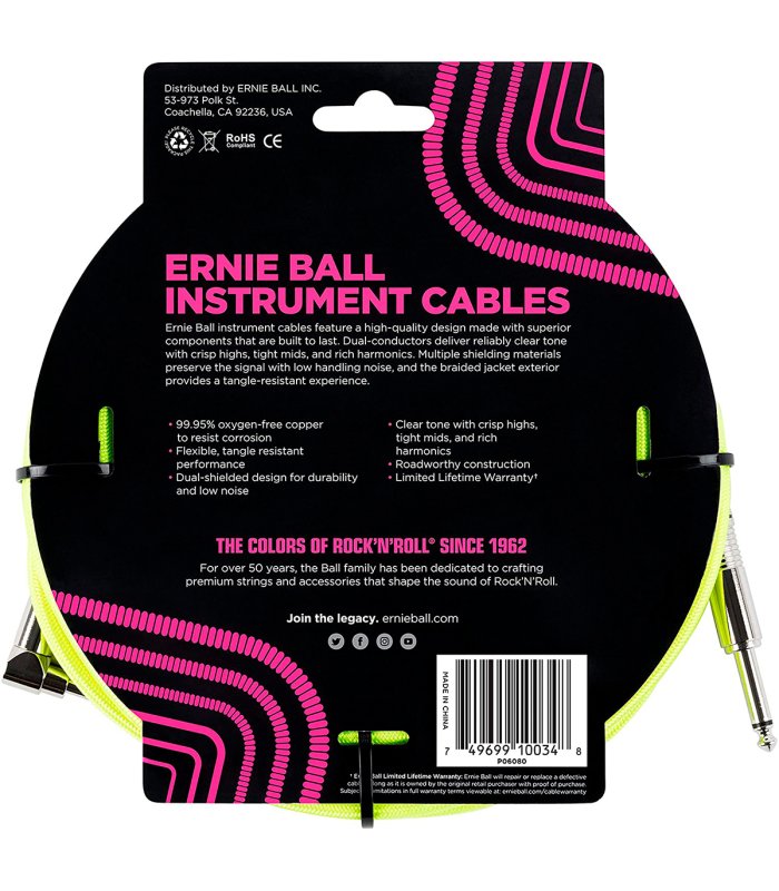 Ernie Ball cable 6079 10FT Naranja Neon