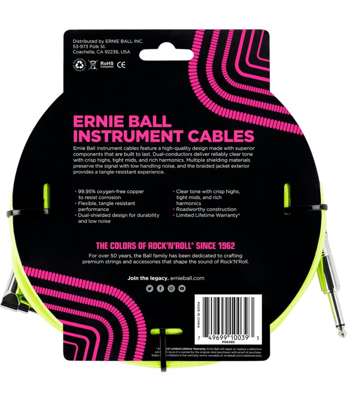 Ernie Ball cable 6085 18FT Amarillo Neon