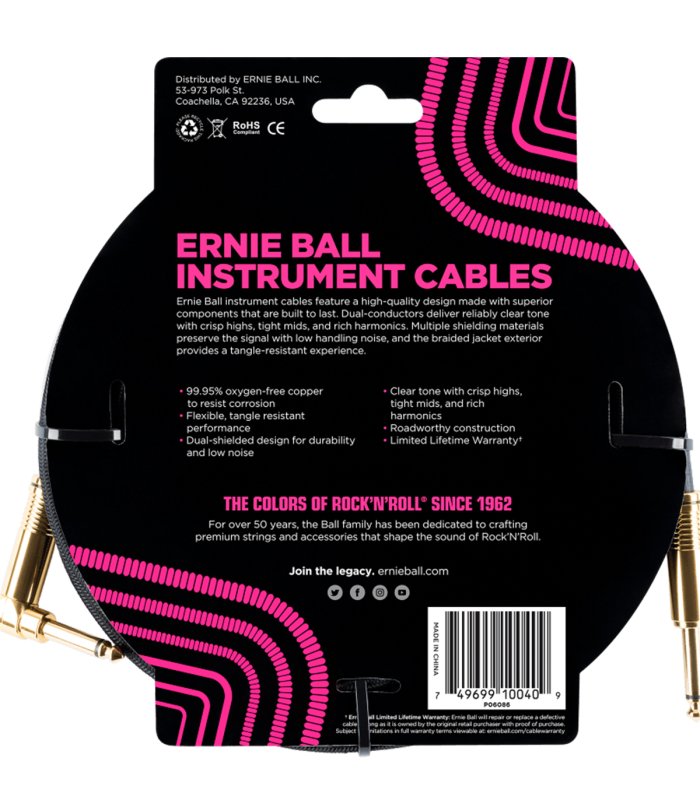 Ernie Ball cable 6086 18FT Black