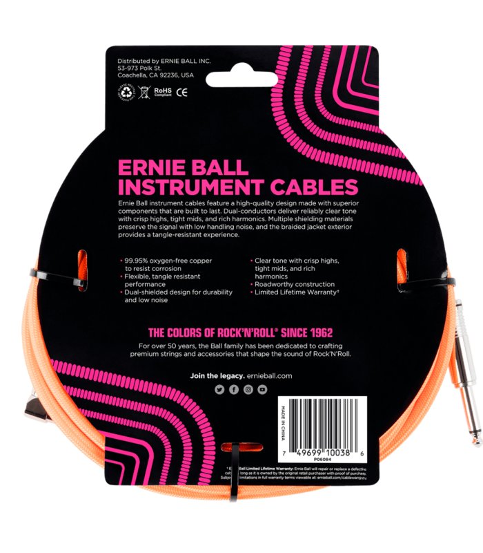 Ernie Ball cable 6084 18FT Orange Neon